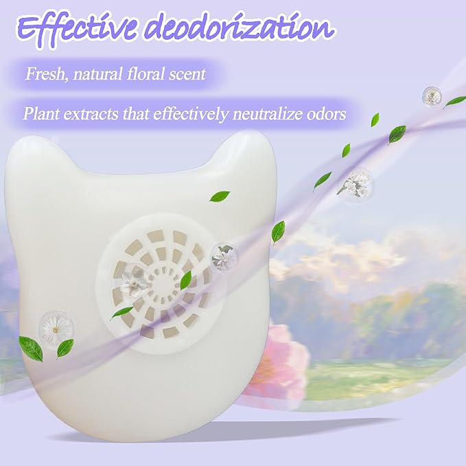 NewKe 4 Pack Deodorizer for Cumrige Self Cleaning Litter Box, Odor Eliminator Compatible with Fumoi Automatic Cat Litter Box, Cute Cat Shaped Design with Camellia Flower Scent, Fragrance Refills