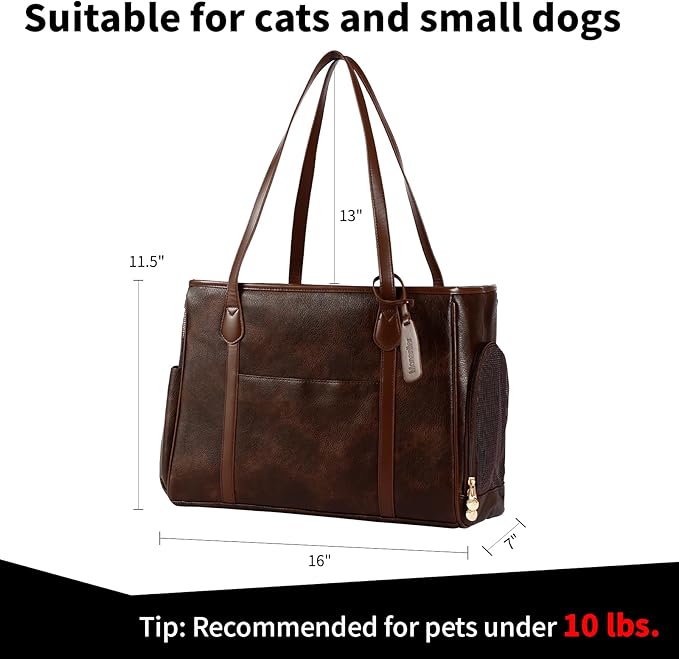 Stylish Dog Purse Carrier, Leather Pet Carrier Bag for Small Dogs Cats Puppy, Airline Approved Soft-Sided Carrier Coffee