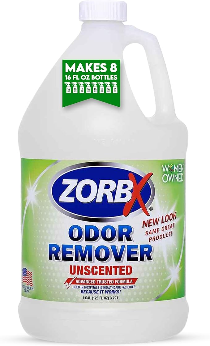 ZORBX Unscented Odor Eliminator Spray 128 Oz, 1 Gallon - Used in Hospitals & Healthcare Facilities - Advanced Trusted Odor Remover Formula - All-Purpose Deodorizer for Dog, Cat, Home, Carpet & Car