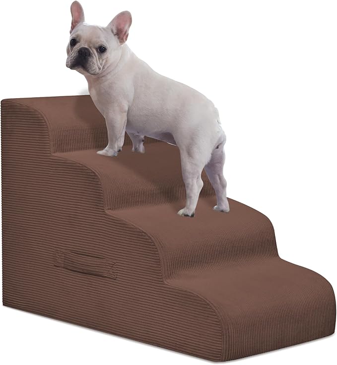 Dog Steps for Small Dogs, 4-Step Pet Ramp Stairs for High Beds and Sofa, Non-Slip Pet Stairs for Small Dogs and Cats, Removable and Easy to Clean Cover, Coffee