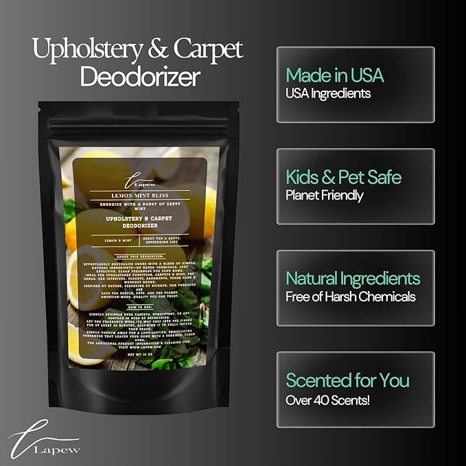 Lemon Mint Bliss Carpet Freshener Powder: Powerful Odor Eliminator for Home, Upholstery Deodorizer, Carpet Deodorizer, Pet Urine, Cat Litter Box - Lemon Mint Bliss Fragrance