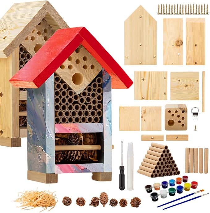 2 PK Premium Bug Hotel Kit Cedar Wood Insect Hotel - DIY Insect House Kit to Build - Backyard Bee House, Nesting Habitat Shelters, Garden Shelter for Bees, Butterflies, Bugs,Heavy Duty Thickness