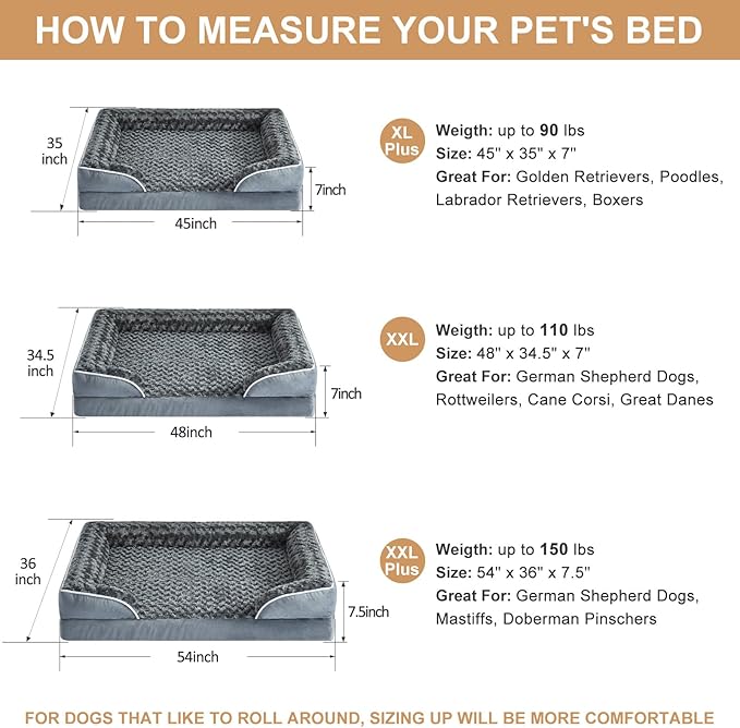 WNPETHOME Dog Beds for Large Sized Dogs, Washable Orthopedic Dog Couch Sofa Bed with Waterproof Lining & Non-Skid Bottom for Pet Sleeping