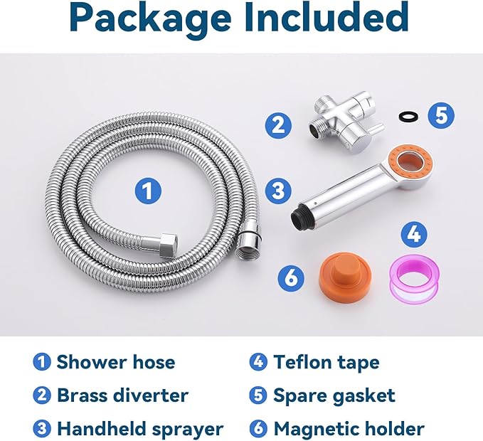 Dog Shower Attachment, 3 Mode Handheld Sprayer with ON/OFF Switch, G1/2" Metal Diverter, 100 Inches Stainless Steel Hose, No Drill Holder, for Pet and Dog Washing in Bathroom