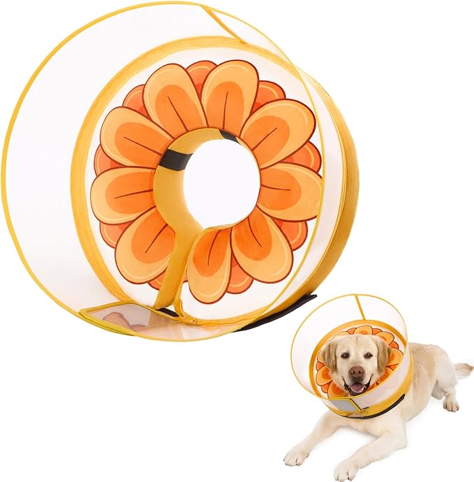 Inflatable Dog Cone Collar with Enhanced Anti-Licking, Soft Neck Donut for Dogs Cats, Recovery Pet Cone Collar After Surgery for Large Medium Small Dogs (Yellow Flower, X-Large)