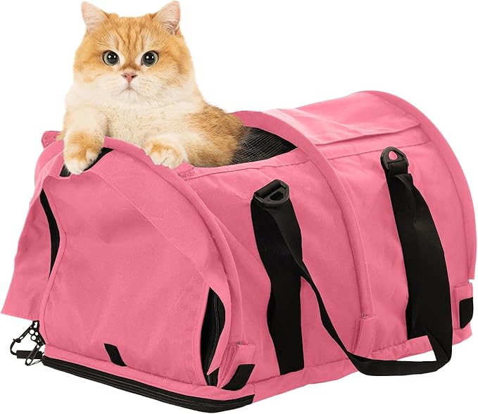 SturdiBag Pro 2.0 Pet Travel Carrier with Flexible Height for Cats and Dogs | Soft Sided Pet Carrier Bag with Safety Clips and Seatbelt Straps for Airplane or Car Travel | Large, Soft Pink