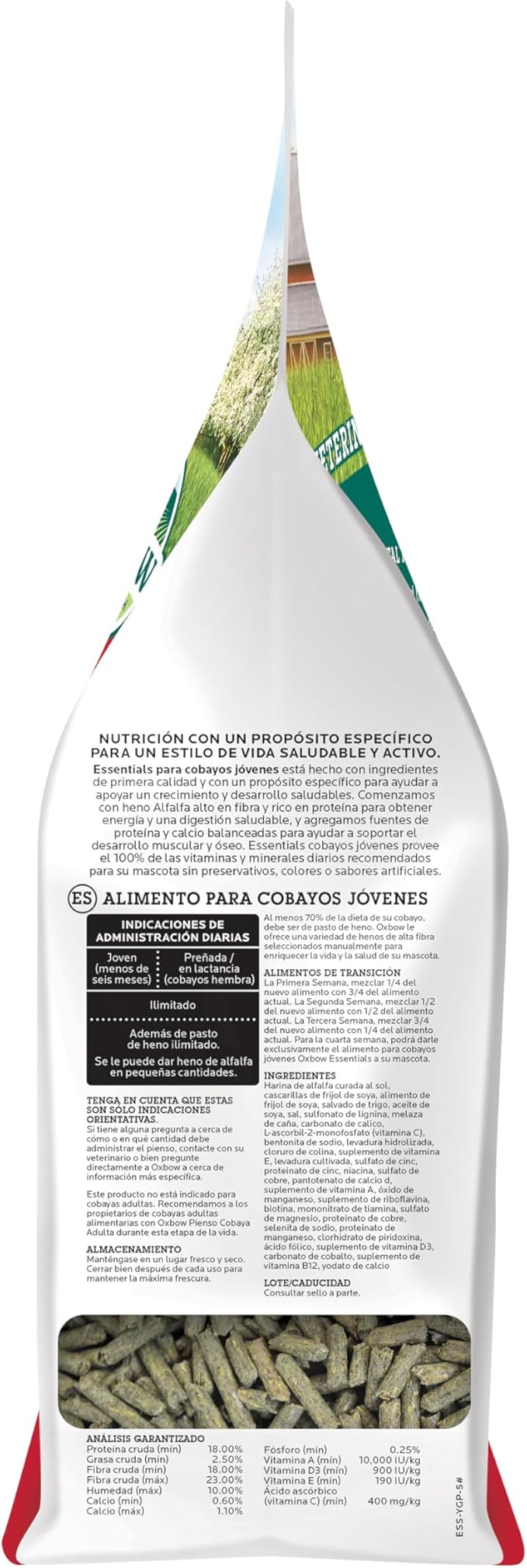 Oxbow Essentials Guinea Pig Food, Young Guinea Pig, Made Alfalfa Hay, Pet Food Pellets with Vitamin C, Small Animal Pet Products, Made in USA, High Fiber, 5 lb. Bag