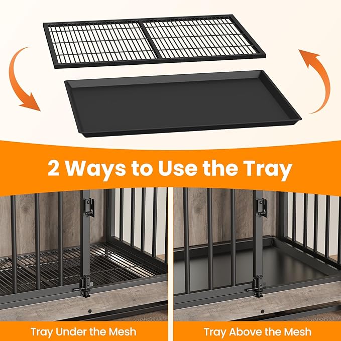 Dog Crate Furniture, Large Dog Crate Furniture, Dog Crate End Table for Large and Medium Dogs, Wooden Cage Kennel Furniture Indoor, Modern Dog Crate with Multi-Purpose Removable Tray