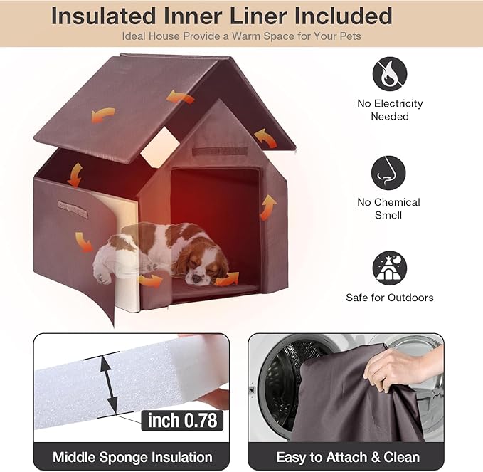 Metal Frame Dog House with Insulated Liner for Indoor & Outdoor Use - Large Dog Kennel with Weatherproof Roof & Foot Pads for Small, Medium & Large Dogs(White)