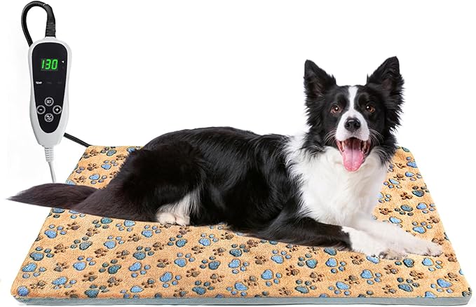 Dog Heating Pad，32×20 In Heating Pad For Dogs, Intelligent Temperature Control Switch With Normally Open On Function,Whelping Box With Reinforced Electric Wire Rope, Plush Fabric Cotton Cover-Apricot