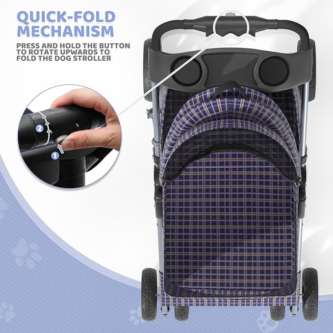 Magshion Foldable Pet Stroller, 3-in-1 Dog Travel Jogger with Detachable Carrier, Cup Holder, Storage Basket, Folding Carrier for Small/Medium Dogs & Cats Up to 33 lbs, Plaid