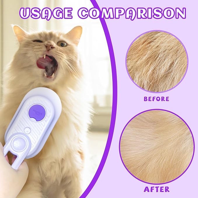 Spritz Defur Comb for Cats, New 3-in-1 Cat Steam Brush for Massaging and Cleaning Shedding Pets, Comb for Long and Short Hair Cats and Dogs Grooming Tool (Purple)