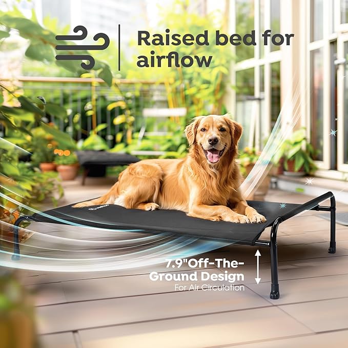 Veehoo Original Elevated Dog Bed - Outdoor Raised Dog Cot, One-Sided Raised Headboard Cooling Pet Bed, Non-Slip & Breathable, XL