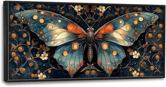 Large Butterfly Wall Art for Living Room, Butterfly Canvas Oversized Wall Decor, Floral Aesthetics Framed Pictures Painting Print Artwork for Bedroom Office 60L" x 30W"