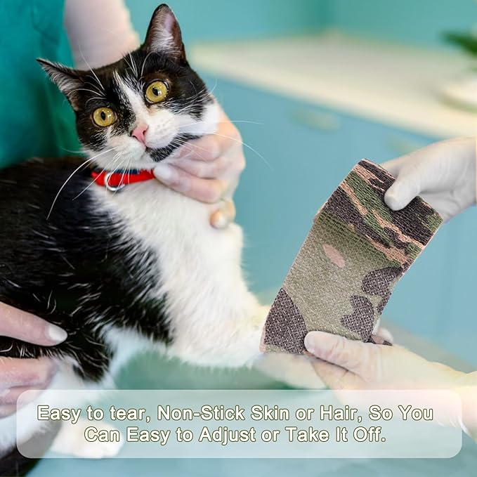 24 Pack Camo Self Adhesive Wrap, 2” x 5 Yards Vet Wrap Cohesive Camo Grip Tape Medical Wrap Self Adherent for Ankle, Wrist Sprains, Pet First Aid