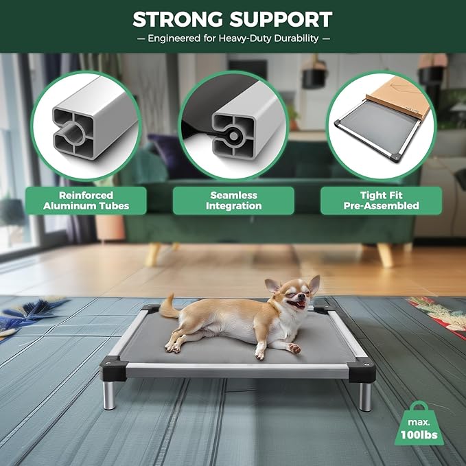 FXW TitanNest Chew-Proof Elevated Dog Bed, Raised Cot for Indoor/Outdoor/Camping Use, Durable & Washable Padded Pet Bed with Exclusive Reuseable Cover for Small Dogs, 36.0" L x 24.0" W x 4.5" H, Gray