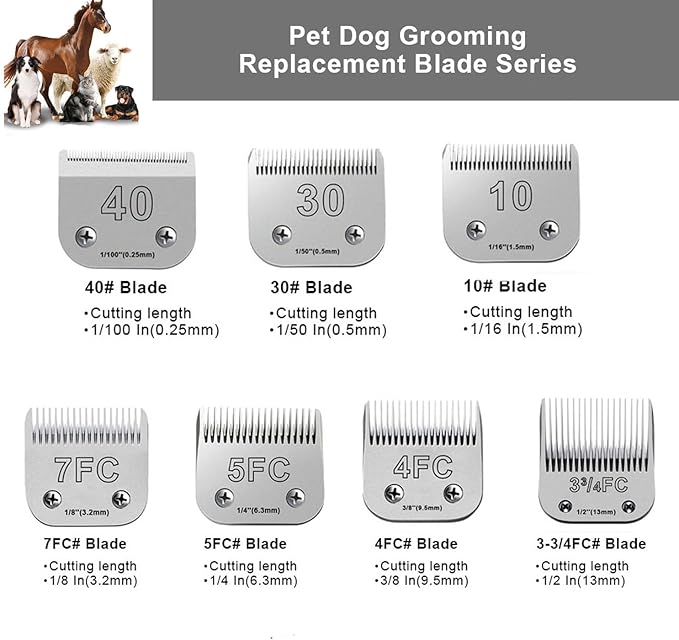 5PCS Dog Grooming Blades Compatible with Andis,Oster A5,Wahl km10 Dog Clippers,Detachable Dog Clipper Replacement Blade for Dog Cat Horse Animal,Size:5PCS -#10+30+4FC+5FC+7FC