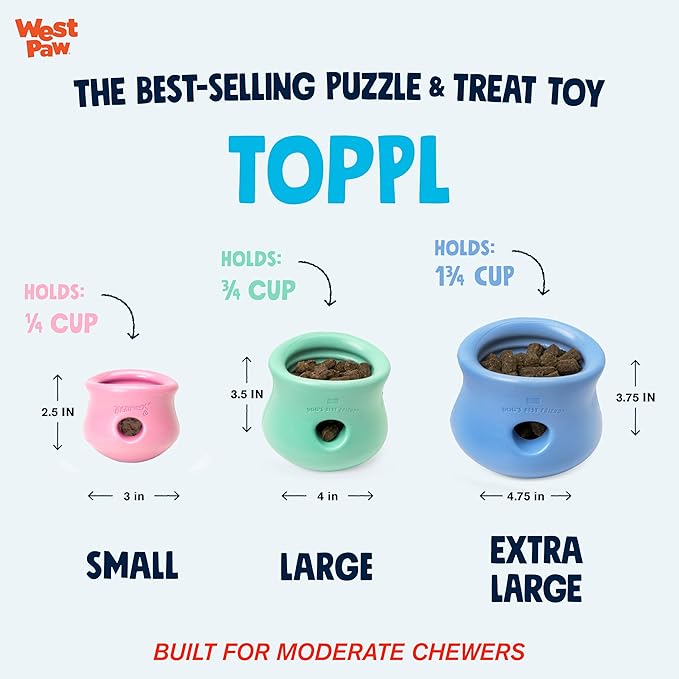 WEST PAW Zogoflex Limited Edition Toppl Treat Dispensing Dog Toy Puzzle – Interactive Chew Toys for Dogs – Dog Toy for Moderate Chewers, Fetch, Catch – Holds Kibble, Treats, Large 4", Bubblegum