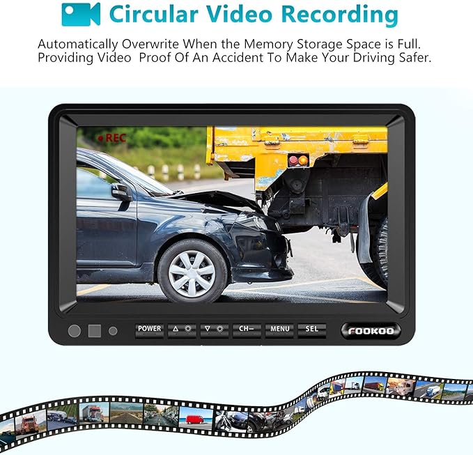 Fookoo Ⅱ HD 1080P 9" Wired Backup Camera System, 9-inch DVR Dual Split Screen Monitor, IP69 Waterproof Rear View Camera for Truck/Trailer/Box Truck/RV, Loop Record, Parking Lines (DY912)