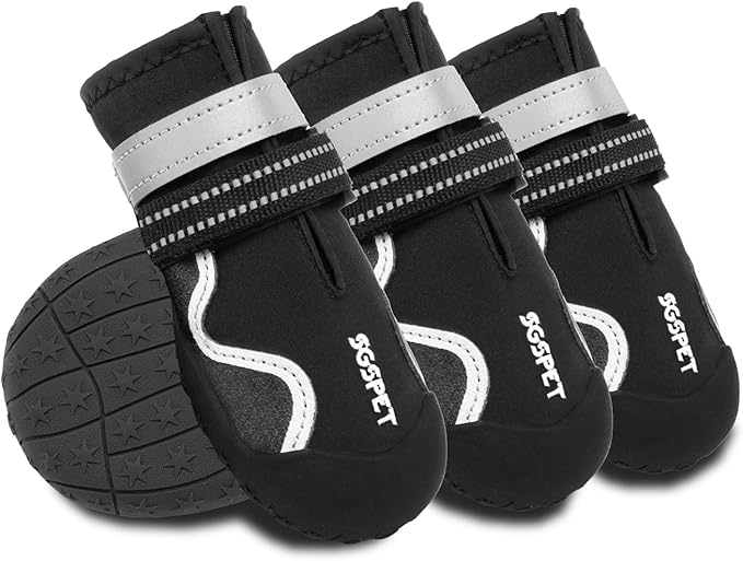 Dog Shoes, Waterproof Dog Boots & Paw Protectors with Anti-Slip Sole, 4pcs/Set Pet Dog Booties, Reflective Dog Shoes for Small Medium Large, Winter Snowy Summer Hot Pavement (Black, 3# (XS))