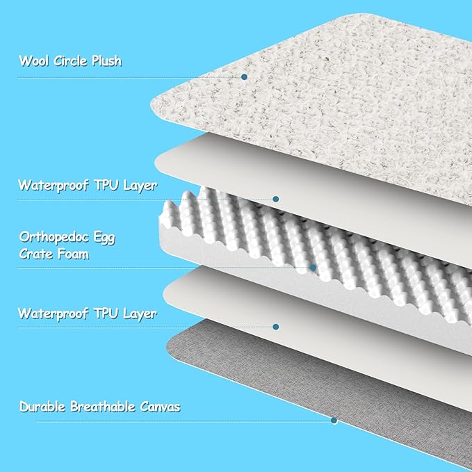 EMPSIGN Reversible Cool and Warm Dog Bed for Crate Pad, Pet Beds with Washable and Removable Cover, Dog Crate Beds Sleeping Mats, Beds for Dogs Crate for Large Medium Small Dogs, Grey