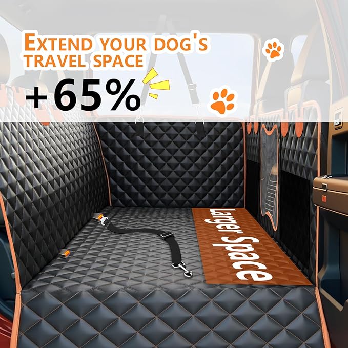 Back Seat Extender for Dogs,Dog Car Seat Cover for Back Seat with Hard Bottom Holds 500 lbs,Car Seat Protector,Waterproof Extender for Dogs,Dog HammockPet Bed for Full-Size Cars,SUVs, Small Trucks