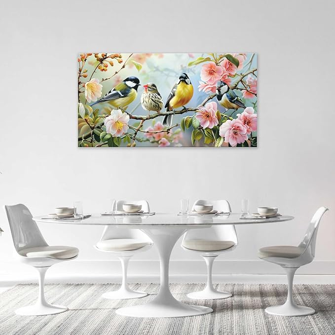 Large Birds Wall Art for Living Room Spring Flower Nature Art Big Space Size Framed Bedroom Office Canvas Prints Pictures Painting Artwork Office Bedroom Home Decor 60"x30"