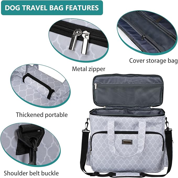 BAGLHER Dog Travel Bag, Pet Travel Bag (ALL Pet Travel Supplies), With 2 Pet Food Containers and 2 Collapsible Silicone Bowls; Essential Kits for Pet Travel DLwhite