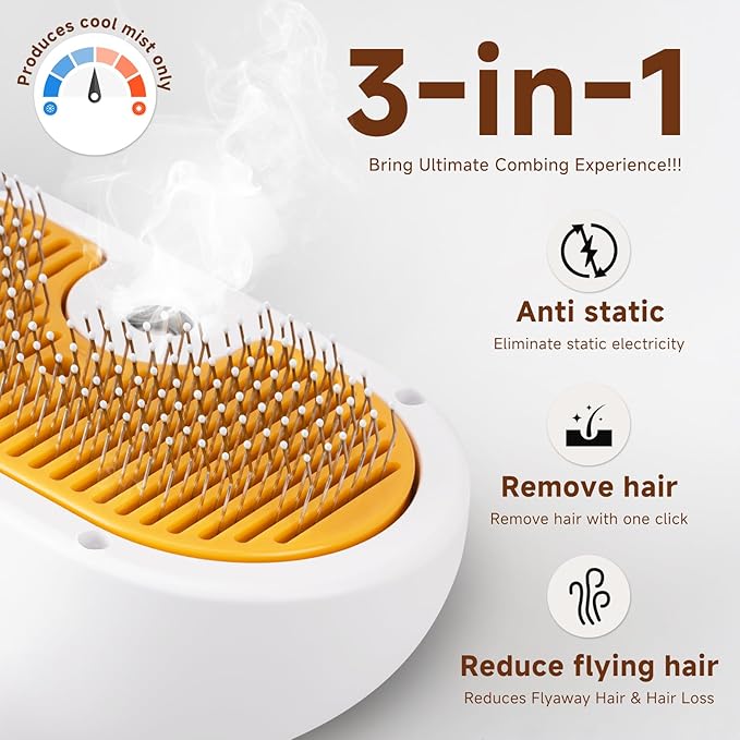 Pet Steam Brush for Dog & Cat – 3-in-1 Spray Hair Removal Comb – Steam for Shedding & Grooming – Water Brush for Long & Short Haired Pets – Spritz Defur Comb