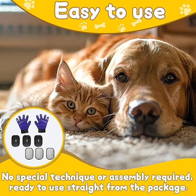 8 Pcs Pet Grooming Gloves for Shedding – 6x Reusable Cat & Dog Hair Removal Gloves+ 1 Pair 2-in-1 Deshedding Brush & Massage Mitt – Safe for Dogs & Cats, Efficient (Blue)