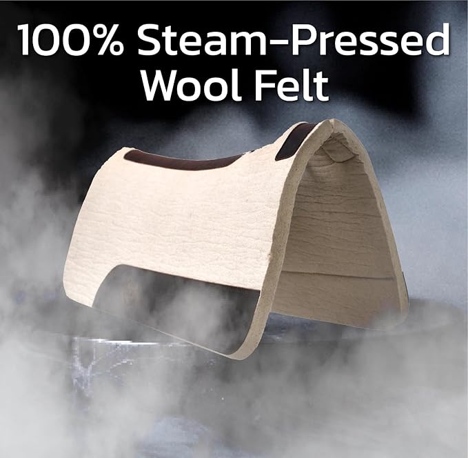 Black HOOF BlackHoof Steam Pressed Merino Wool Felt Contoured Pad 1 Inch Thick(31in Length and 32in Width), Saddle pad for Horses, White