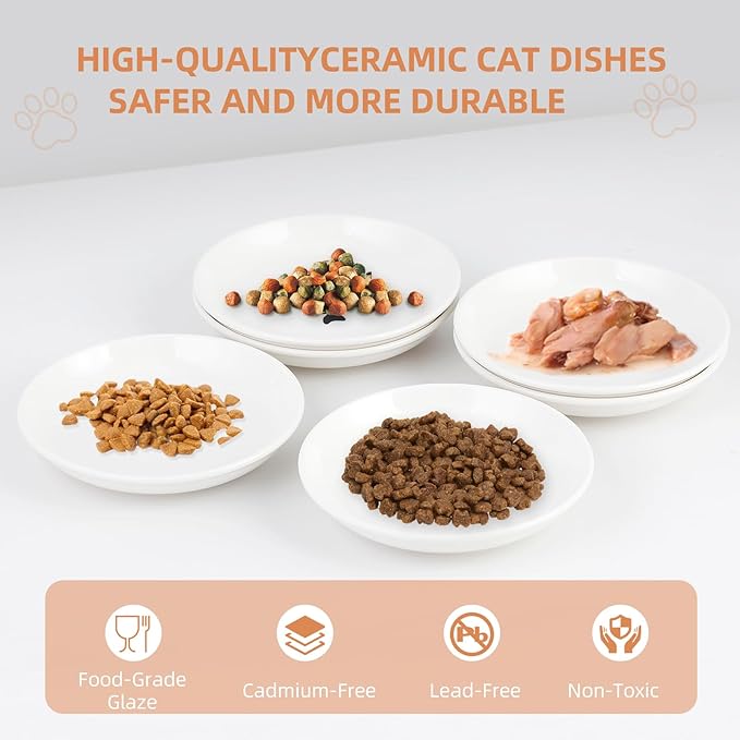 6 Pack Cat Food Bowl, Ceramic Cat Bowls, Anti Whisker Fatigue Cats Bowl Set,5.5 Inches Shallow Wide Kitten Plates for Food and Water (Cat's Paw Style)