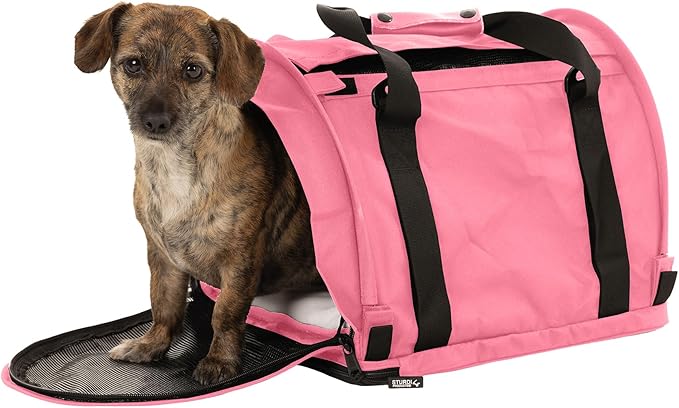 SturdiBag Pro 2.0 Pet Travel Carrier with Flexible Height for Cats and Dogs | Soft Sided Pet Carrier Bag with Safety Clips and Seatbelt Straps for Airplane or Car Travel | Medium, Soft Pink