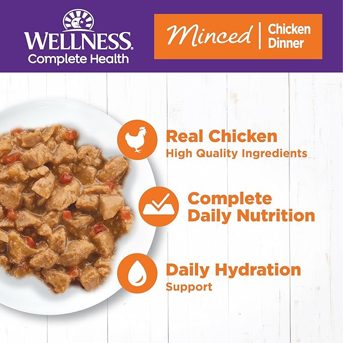 Wellness Complete Health Minced Adult Wet Cat Food, Natural, Protein-Rich, Grain Free, 5.5 Ounce, 24 Pack, (Chicken Entrée)
