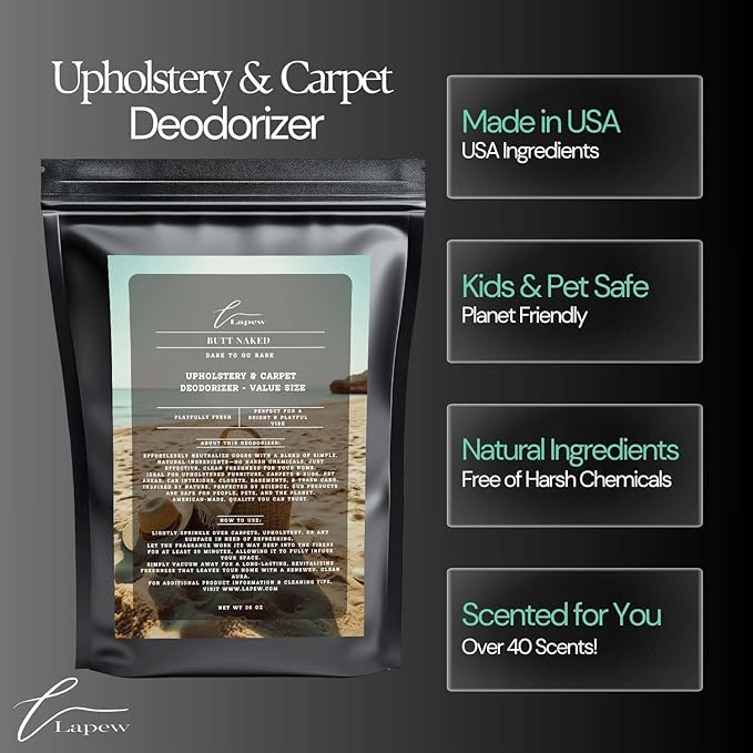 Butt Naked Carpet Freshener Powder Refill 36 oz | Powerful Odor Eliminator for Home | Upholstery Deodorizer | Carpet Deodorizer | Pet Urine | Cat Litter Box