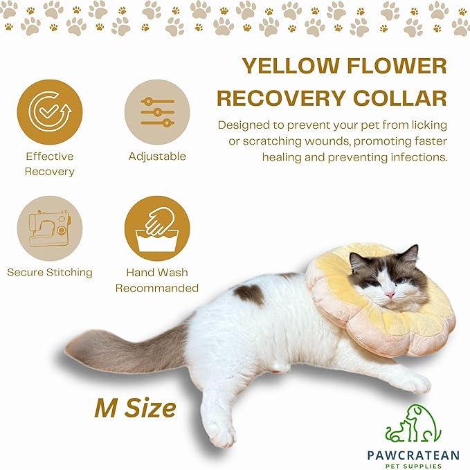 Adjustable Comfy Flower Style Elizabeth Collar for Cats Puppies Soft Recovery Cone Pet Protective Neck Collar (Yellow, Medium)
