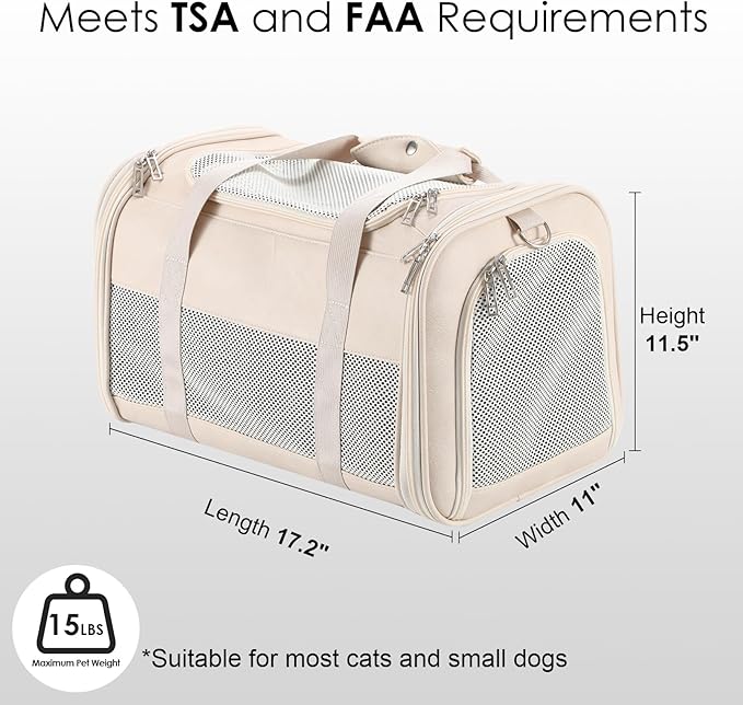 Fashion Leather Dog Carrier, Airline Approved Cat Carrier Soft Sided Pet Bag Carrier Purse for Puppy Kitten Small Animals White