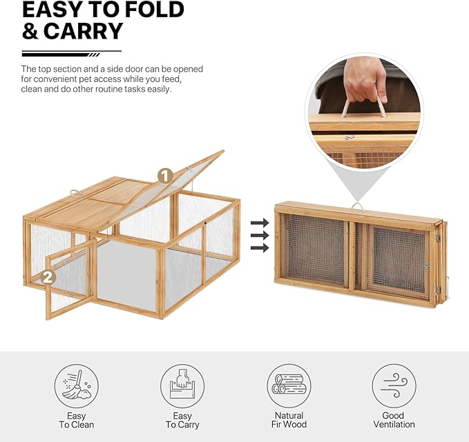 MoNiBloom Portable Chicken Run Rabbit Hutch Folding Chicken Cage Hen Coop for Indoor/Outdoor, Top and Side Opening Doors Small Animal Pet Playpen No Assembly Required Poultry Cage 45.5 x 42.5 x 20 in