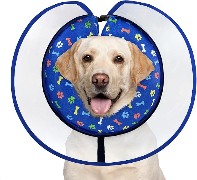 Dog Cone Collar with Enhanced Anti-Licking, Inflatable Dog Cone After Surgery, Adjustable Size with Soft Padding for Small Medium Large Dogs - Blue/S