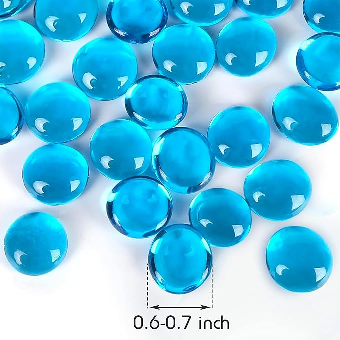 FUTUREPLUSX 1LB Light Blue Flat Glass Marbles, Glass Pebbles Vase Fillers for Centerpieces, Fish Tank for Aquarium Gravel Decor Table Scatter Art Craft