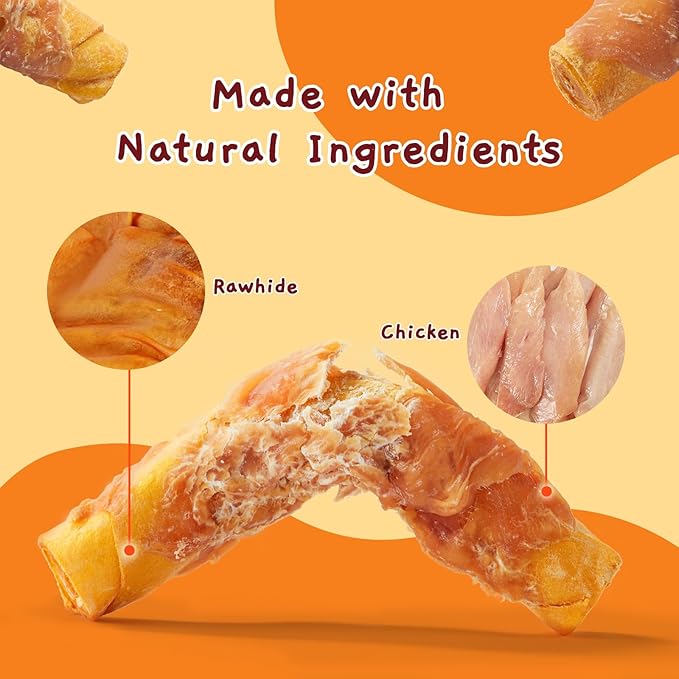 Jungle Calling Dog Treats Smoked Chicken Wrapped Rawhide Rolls, High Protein Dog Chews, Rawhide Chews for Medium and Large Dogs, 10.6 Oz