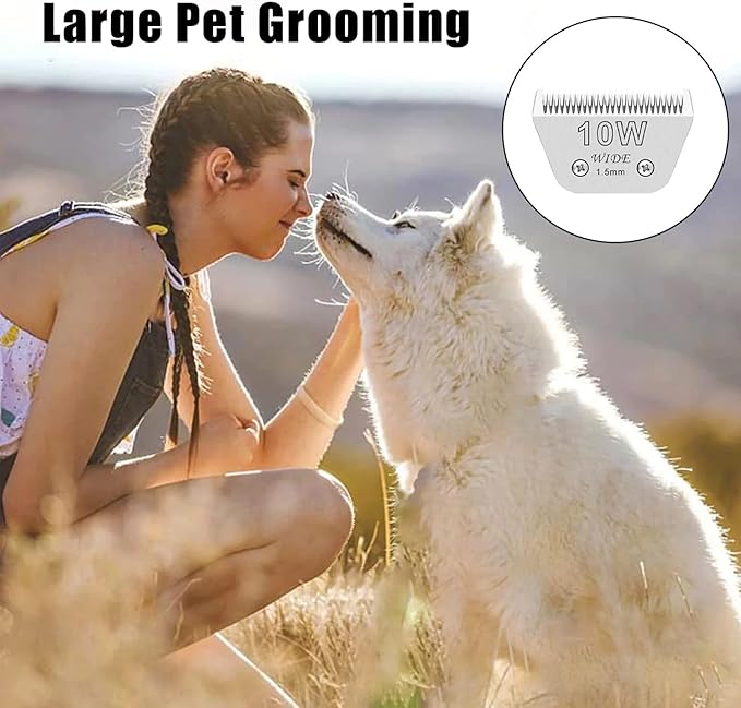 2PCS 10W Wide Blades for Dog Grooming Blades Compatible with Andis,Oster A5,Wahl km10 Dog Clippers, Detachable Dog Clipper Blade for Dog Cat Horse Animal,Size-#10W, 1/16-Inch Cut Length (1.5mm)