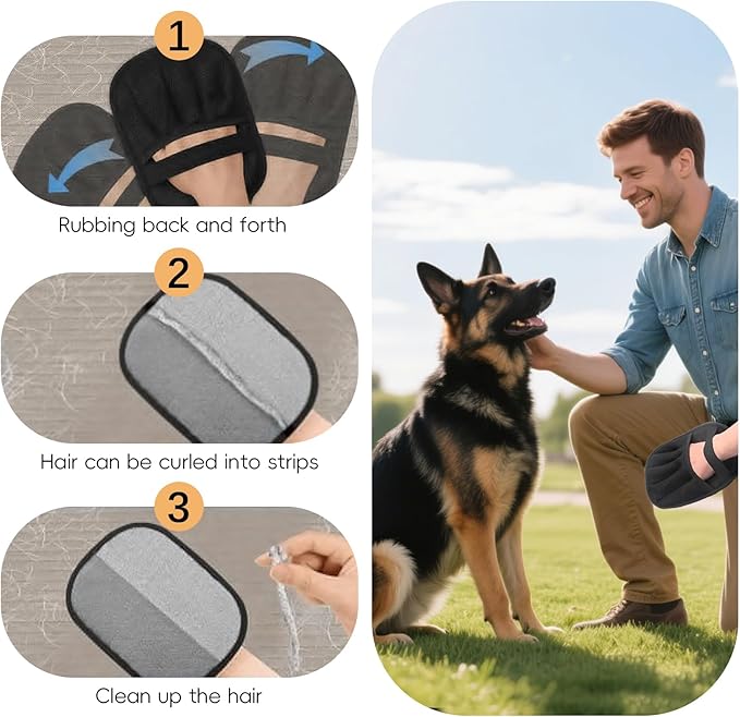 3 Pcs Magic pet Hair Remover Glove - Reusable & Easy-to-Clean cat and Dog Fur Brush for Effortless Grooming, Upgraded Grip and Large Size for Better Coverage