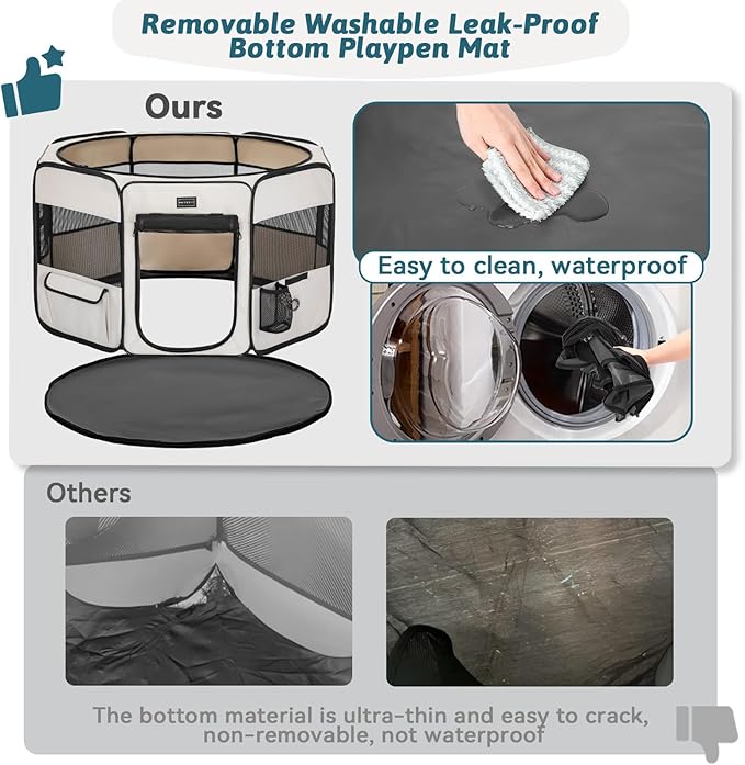 PETSFIT 29" Puppy Playpen with Removable Waterproof Mat & Zippered Roof | RV, Camping, Travel Dog Pen | Indoor/Outdoor Whelping & Cat Observation Space(29.5"x29.5"x16.5"H)