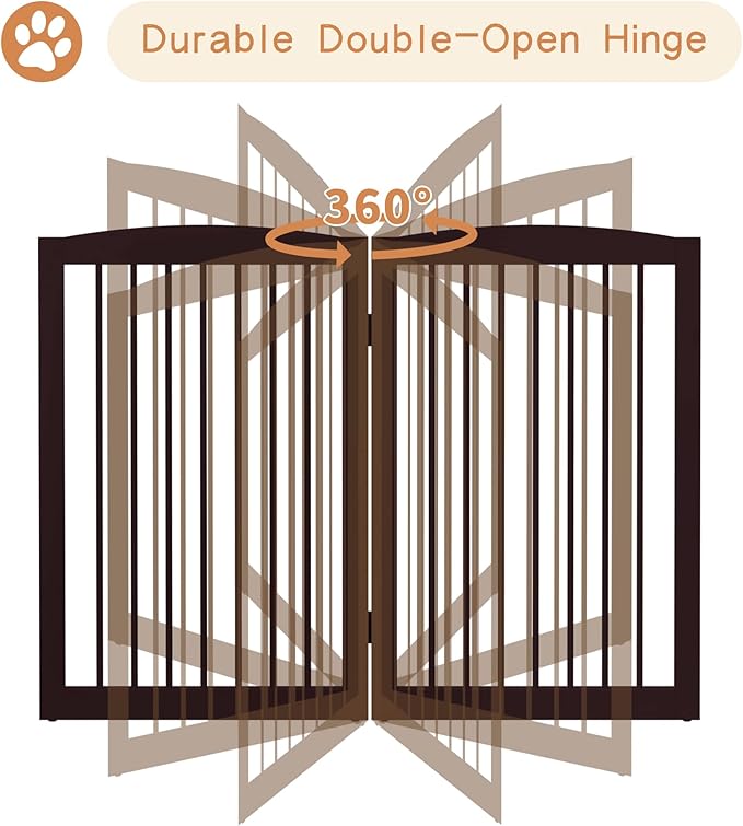 Freestanding Pet Gate for Dogs, Foldable Wooden Dog Gate for House Indoor, Tall Pet Fence for Stair, Doorway,Hall, Support Feet Included, 3 Panels 32",Brown
