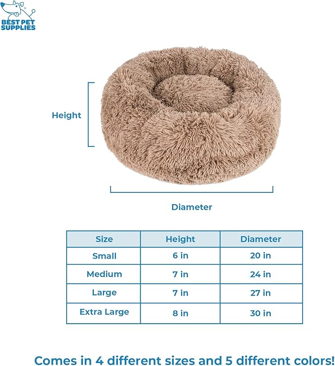 Best Pet Supplies Round Donut Dog Bed with Plush Faux Fur Fabric, Calming, Anti-Anxiety Cushion for Indoor Pets, Slip-Resistant Base, Soft Ergonomic Support - Caramel, 27x27x7.5''