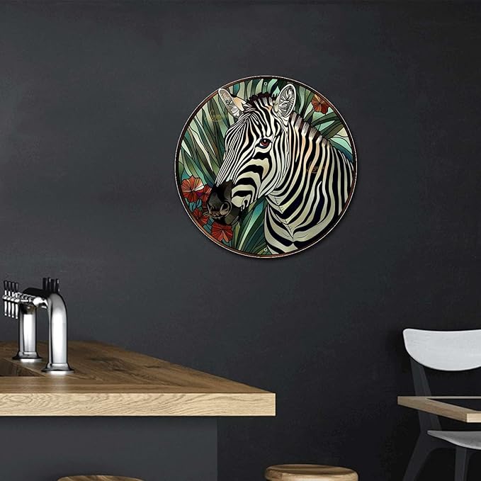 Lygond Metal Sign Tin Sign Circular Stained Glass Zebra Decor Outdoor for Garden 12×12 Inches
