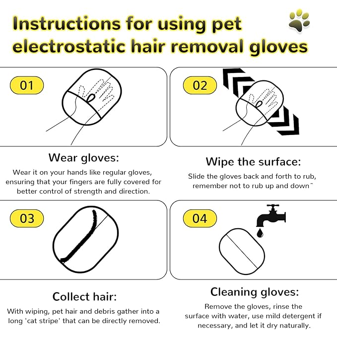 Pet Hair Remover Brush- Pet Hair Removal Glove, 4 in 1- Reusable Hair Remover Brushl with 17inch Long Handle, Electrostatic Gloves Pet hair for Furniture, Couch, Carpet