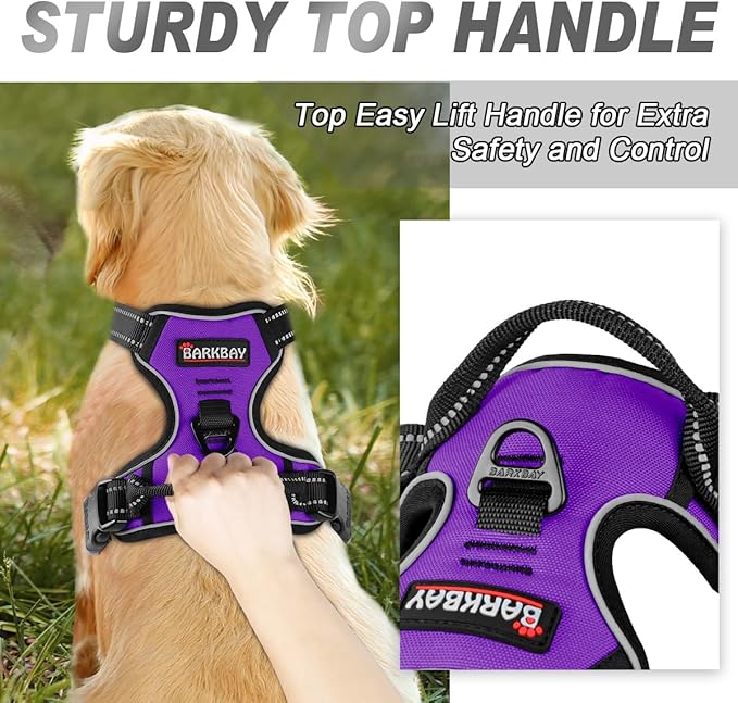 BARKBAY No Pull Dog Harness Front Clip Heavy Duty Reflective Easy Control Handle for Large Dog Walking(Purple,M)