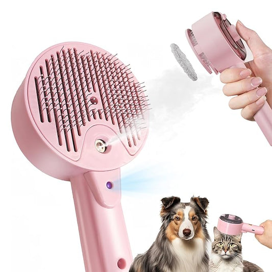 Cat Steam Brush For Shedding, Steamy Dog Grooming Brush With 2-Speed Spray, Blue Light And Release Button, Rechargeable Water Pet Hair Brushes Wet Self Cleaning Spa Comb